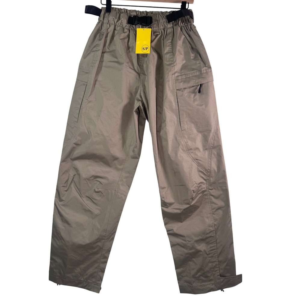 New Wetskins Men Small Taupe Waterproof Rain Pants‎ Cargo Pocket Belt Gorpcore